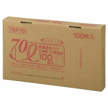 ジャパックス 容量表示入ポリ袋70L ピンクリボン 白半透明 100枚x4箱 TBP70