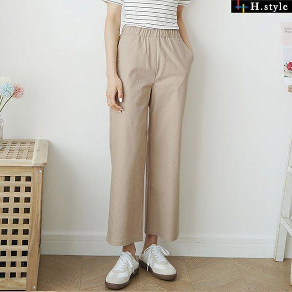 HスタイルJOBIOコットン スラックス/春/夏/ストレート/ワイドパンツ/バギーパンツ/スラックス/バンディングパンツ