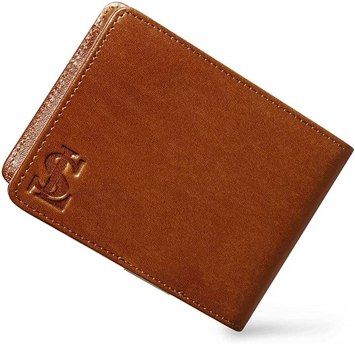 財布 メンズ 二つ折り マネークリップ 型 ミニ財布 Playmal( キャメルブラウン)
