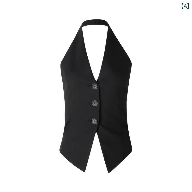 ホルターネック レディース トップス ホルターネック レディース トップス Ourhour 知的な 黒と 白の Vネック ホルターネック スーツ ベスト 女性 夏 バックレス トップ