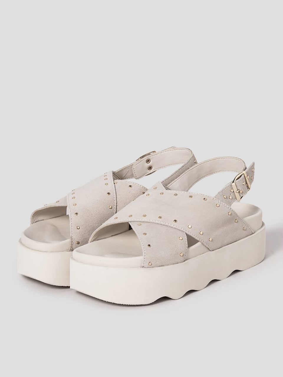 Scholl (レディース) クロスストラップスタッズサンダルブラウン (HH54K2G61D)