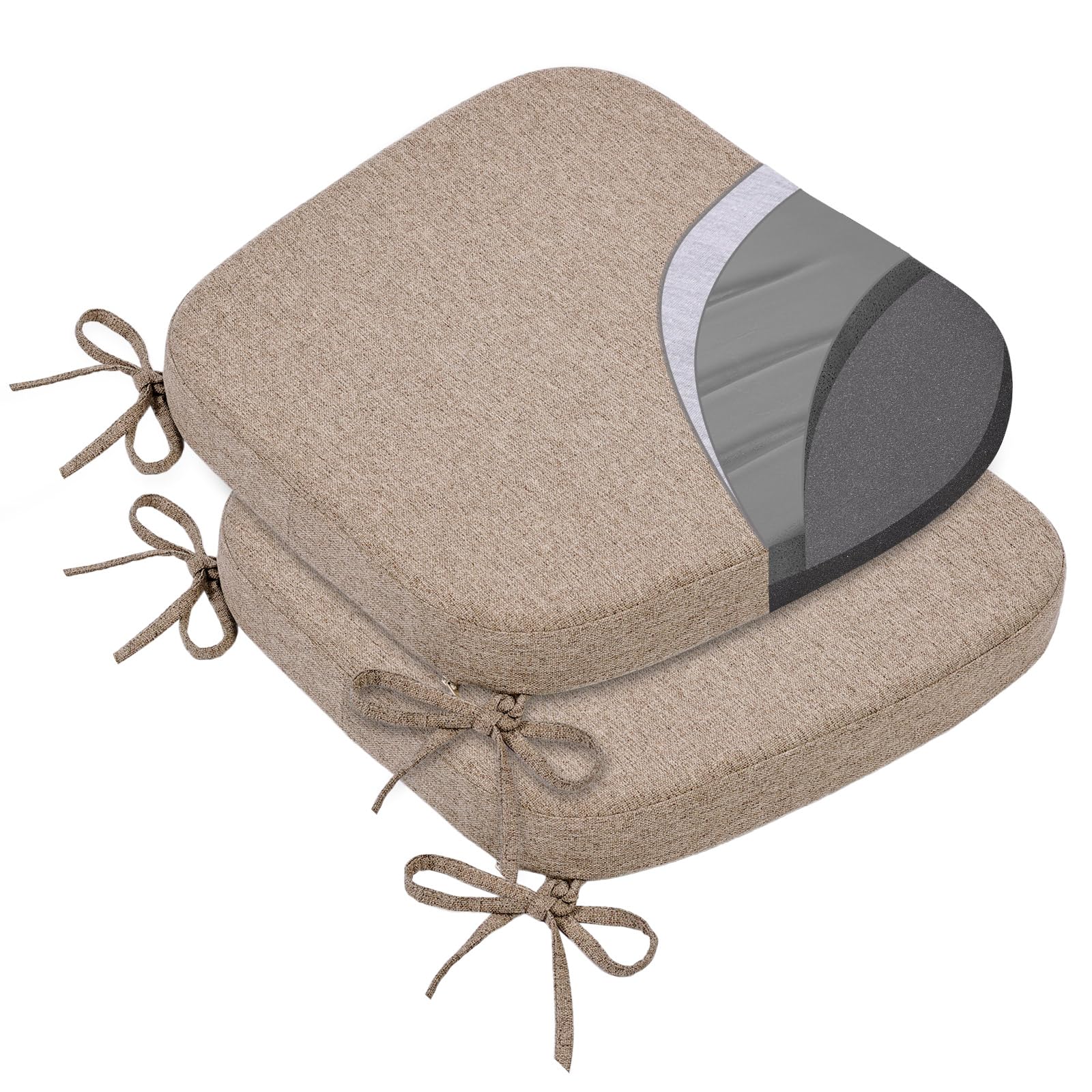 HAVARGO 座布団 椅子用 2枚セット 低反発+高反発 二層構造 椅子クッション 紐付き お尻が痛くならない 低反発クッション 洗えるカバー 滑り止め ダイニングチェアクッション シートクッション