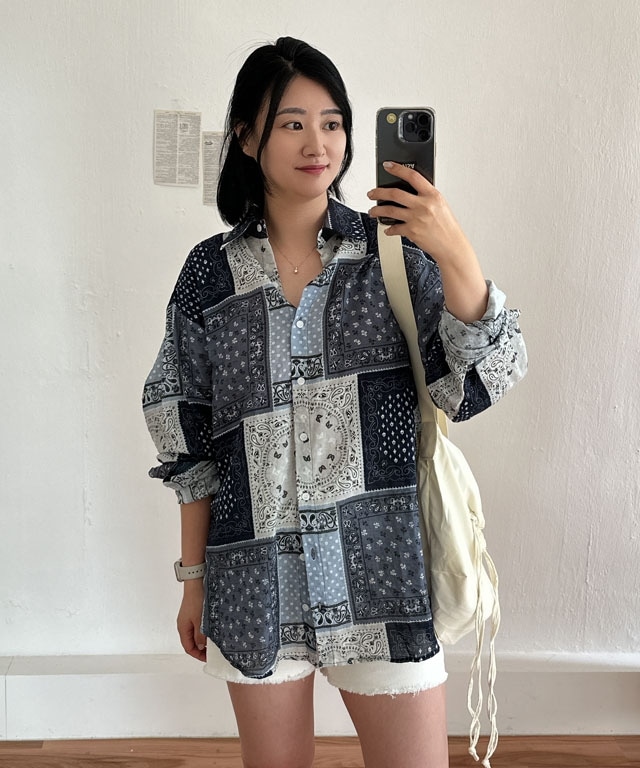 ペイズリー 夏 シアー 綿バンダナ ビッグサイズ ルーズフィット シャツ 4,687円