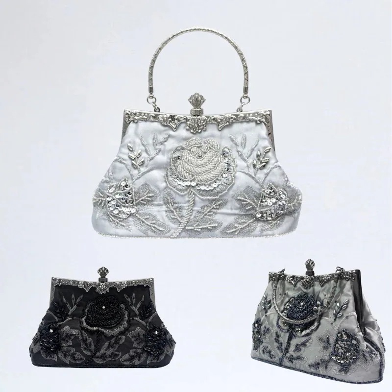 新品登場ハンドバッグ バラ ビーズ刺繡 ハンドメイド バッグ クラッチバッグ 結婚式 パーティーバッグ 演奏会 発表会 財布 母の日 プレゼント ショルダーバッグ ミニバッグ クリスマスプレゼント