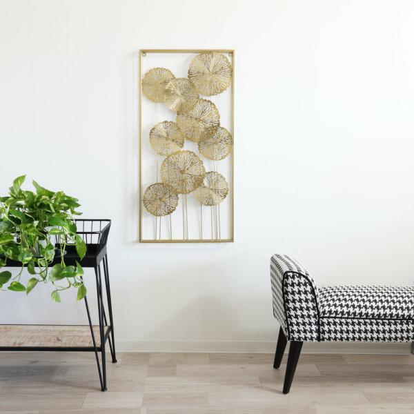 壁掛け 飾り ウォールデコレーション モダンアート ナチュラル アンティーク アイアン ボタニカル 蓮 ロータス ゴールド 410x840mm
