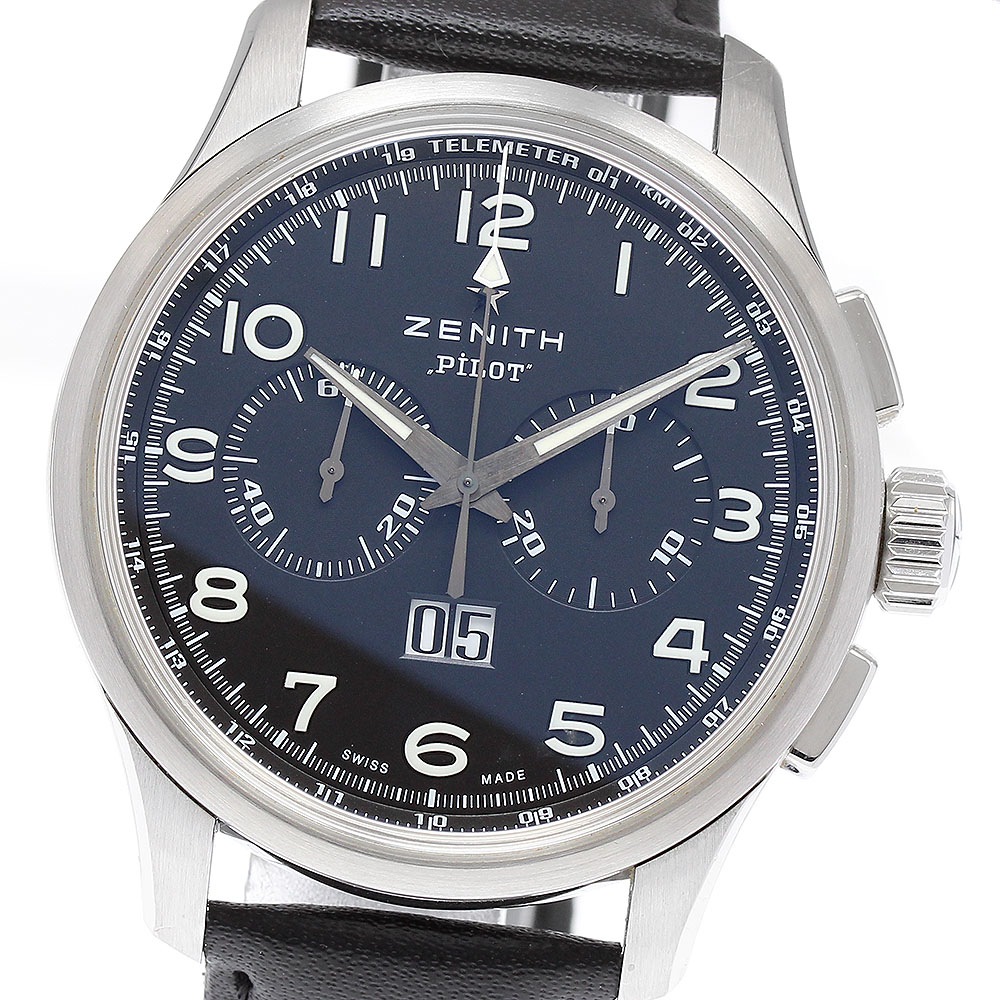ゼニス ZENITH 03.2410.4010/21.C722 パイロット ビッグデイト スペシャル クロノグラフ 自動巻き メンズ 箱・保証書付き_899680【中古】