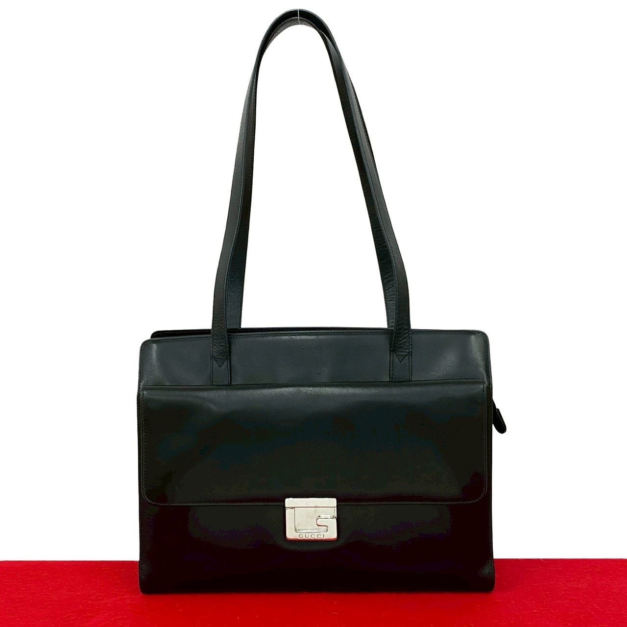 ヴィンテージ G ロゴ 金具トートバッグ カーフ レザー ブラック 37601