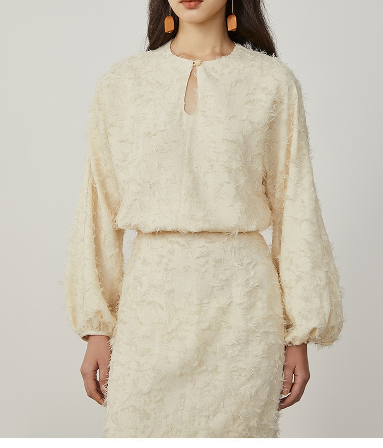 激安セール 上着 ストレート 長袖 ロングスカート 2024秋 セットアップ ラウンドネック 肌にやさしい ギャザリング ブラウス