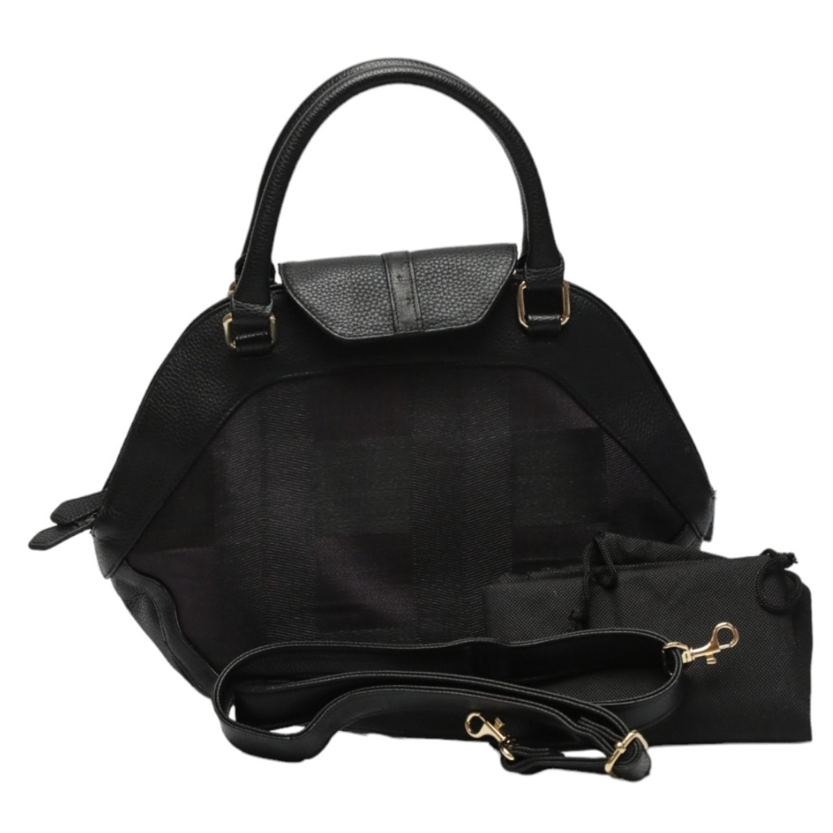 SB4382 オーストリッチ革使用 チェック柄 丸型大ハンドバッグ ホースヘアー 2WAY ブラック