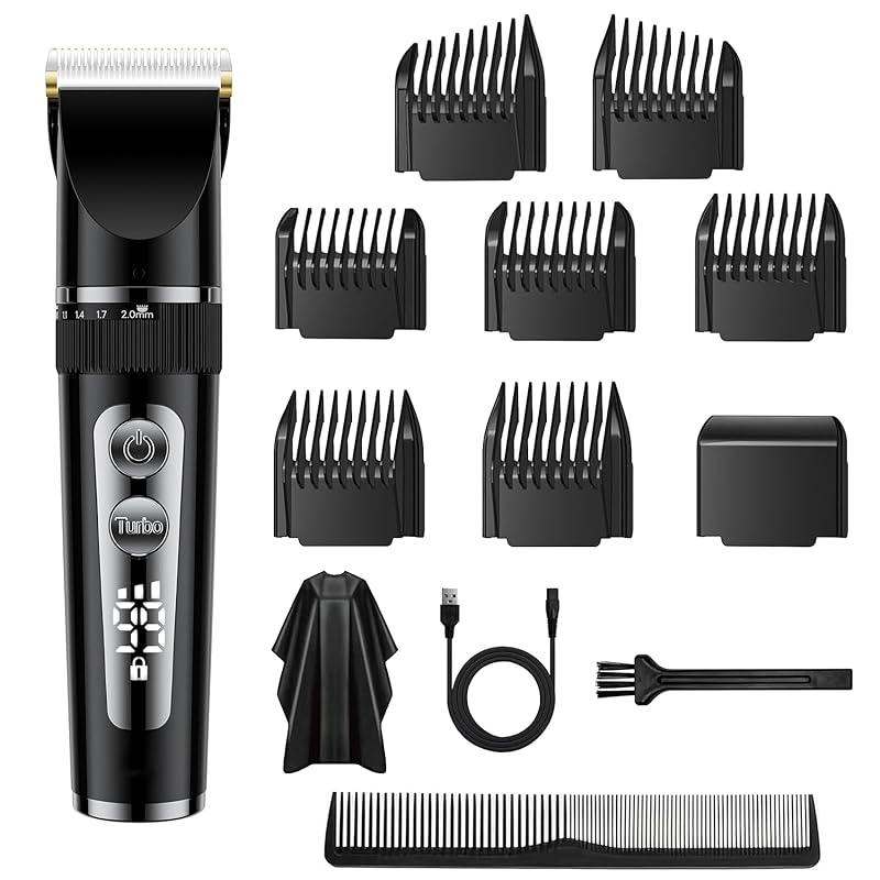 Batoneバリカン ヘアカッター 【5段階ダイヤル&LED電量ディスプレイ】電動バリカン メンズ 電動ばりかん 散髪用 3段階スピード調節 7種類アタッチメント USB充電式 IPX7防水 全身水洗