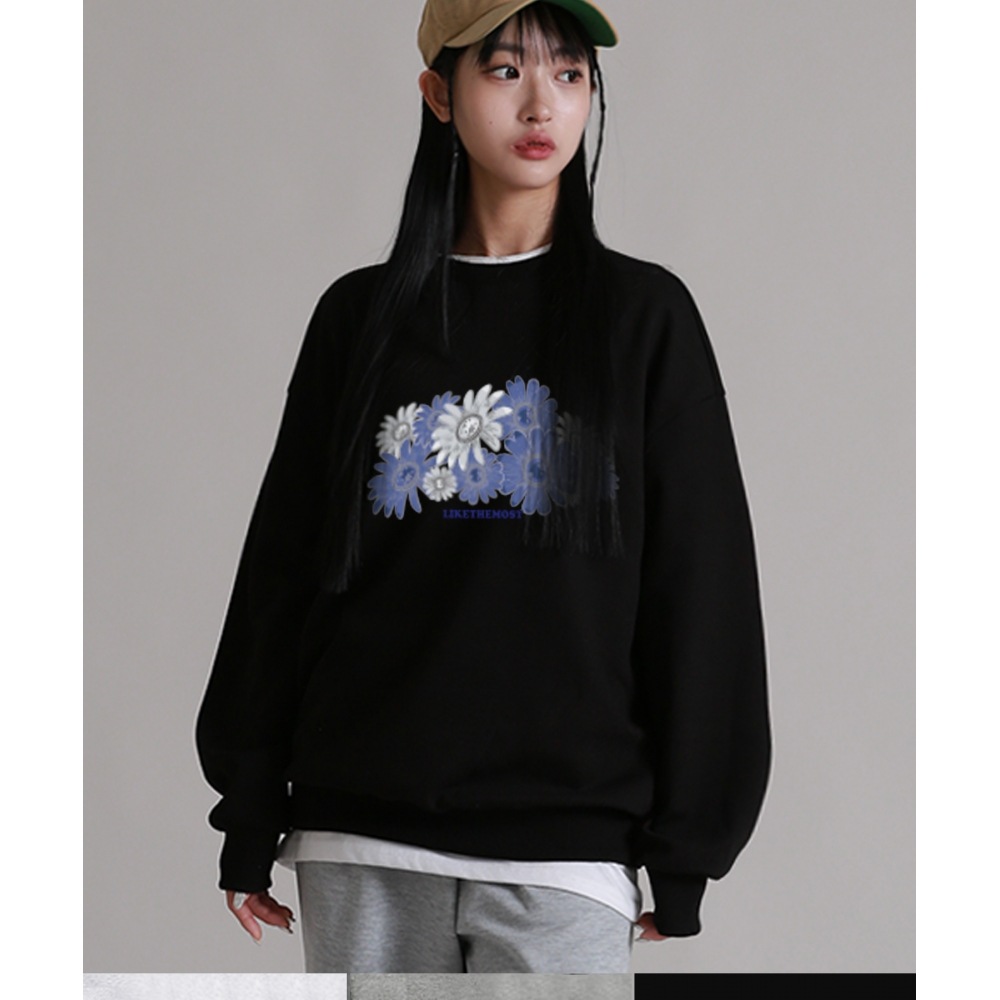 LIKE THE MOSTフラワーガーデンソフトオーバーフィットスウェットシャツ