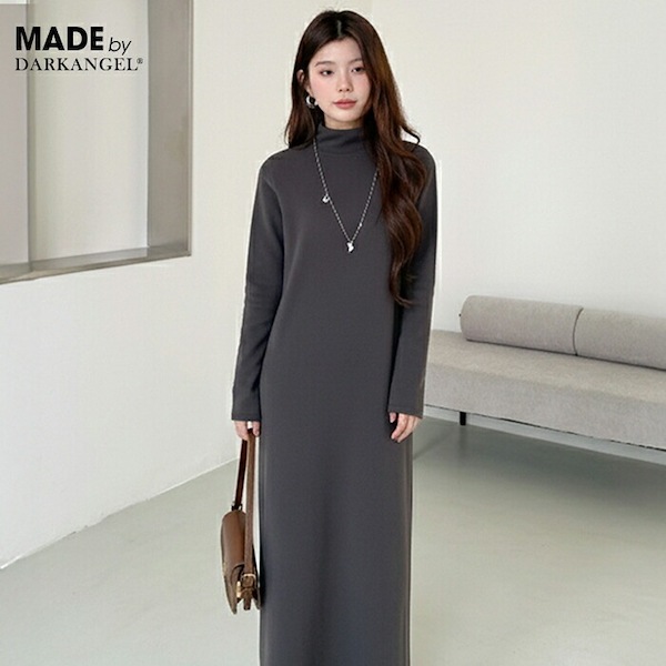 Qoo10 ダークエンジェル ふんわり暖かW起毛マキシワンピ 無地 ロ