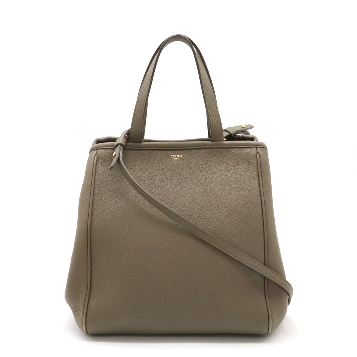 スモール フォールドカバ トートバッグ 2WAY ショルダーバッグ レザー グレージュ ゴールド金具 19407