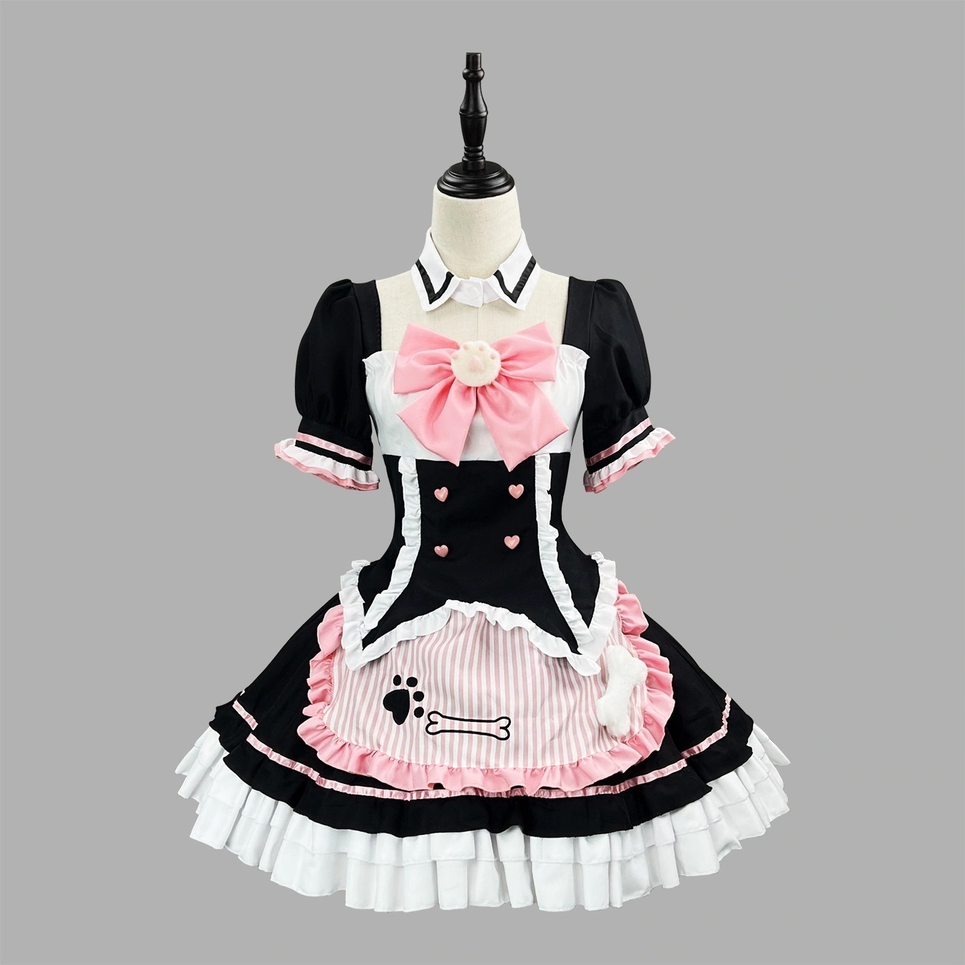 【2025新作】新品ロリータかわいい偽娘cos猫爪蝶ネクタイ刺繍メイド服lolita女装クロス