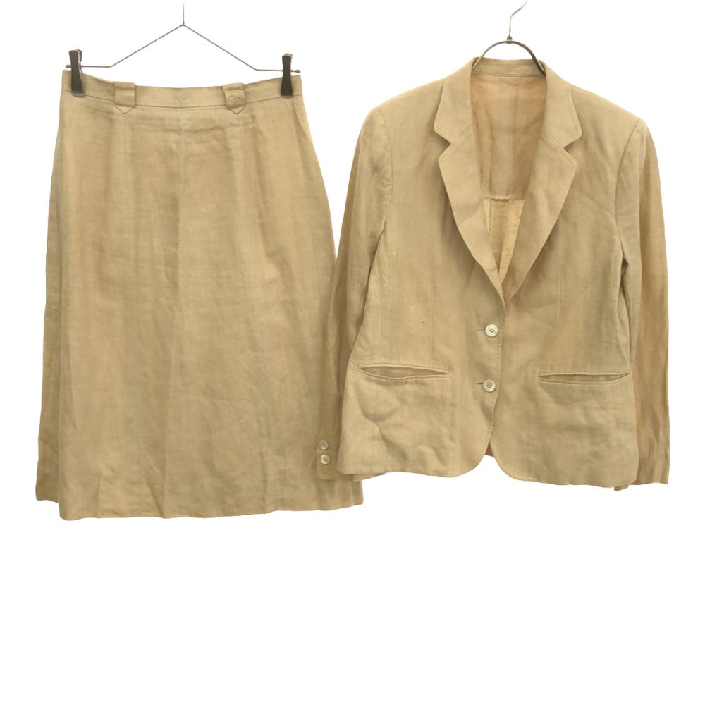 バーバリーズ 90s リネン スカートスーツ 上下セットアップ 13AB2 ベージュ Burberrys オールド レディース