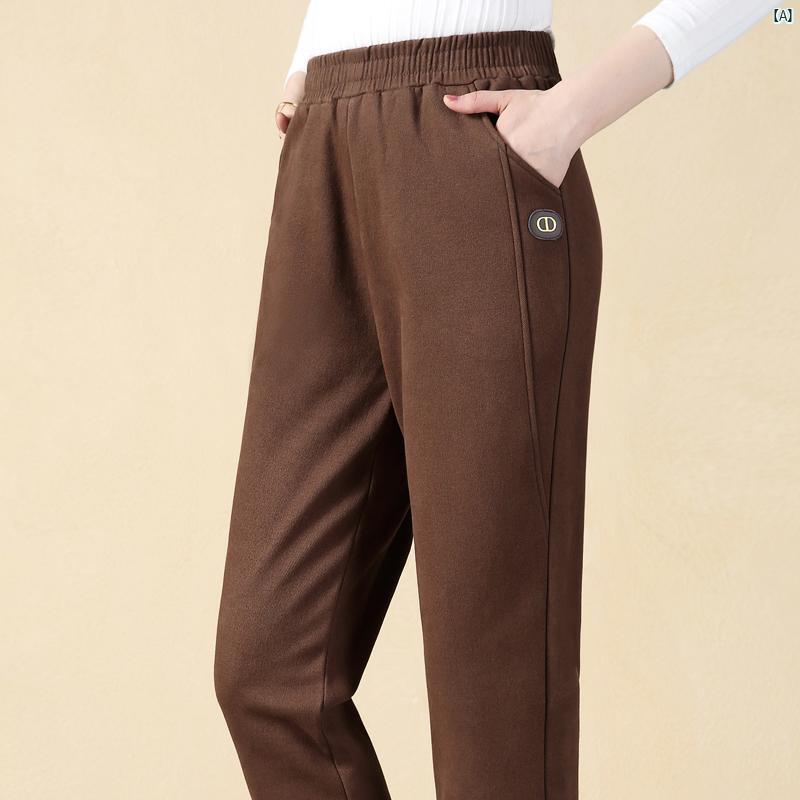 レディース ファッション おしゃれ 春夏 秋　冬 大人 上品 高級 マダム プレゼント 敬老日　おばあちゃん パンツ 秋冬 ハイウエスト カジュアル ストレート 大きいサイズ 裏起毛 厚手 パンツ 6,143円