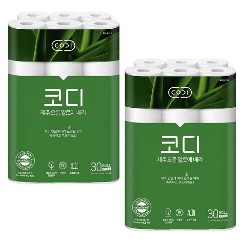 コーディネイティブパルプ済州オルムアロエベラトイレットペーパー30m x 30ロール2パックソフト3重ロールトイレットペーパートイレ