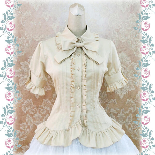 ブラウス ロリータ 半袖 夏 秋 レディース ロリィタ ドールカラー ゆめかわいい S－XL ゴシック ゴスロリ フリル 編み上げ レースアップ リボン