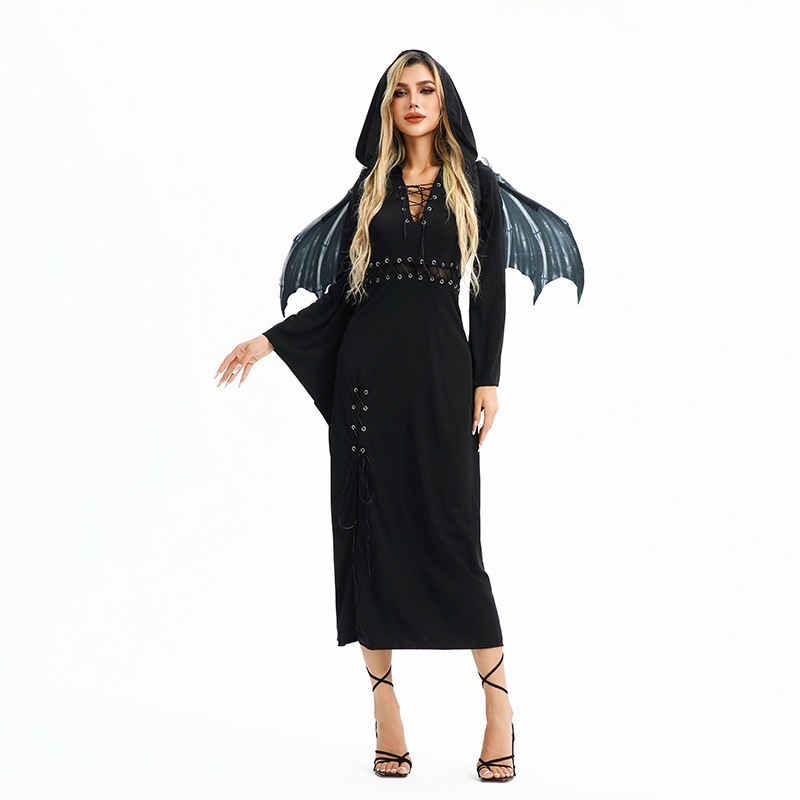 2025ハロウィンコスチューム ヨーロッパとアメリカの女性用セクシーホットガールドレス ダークゴシックヴァンパイアバットパフォーマンスコスチューム