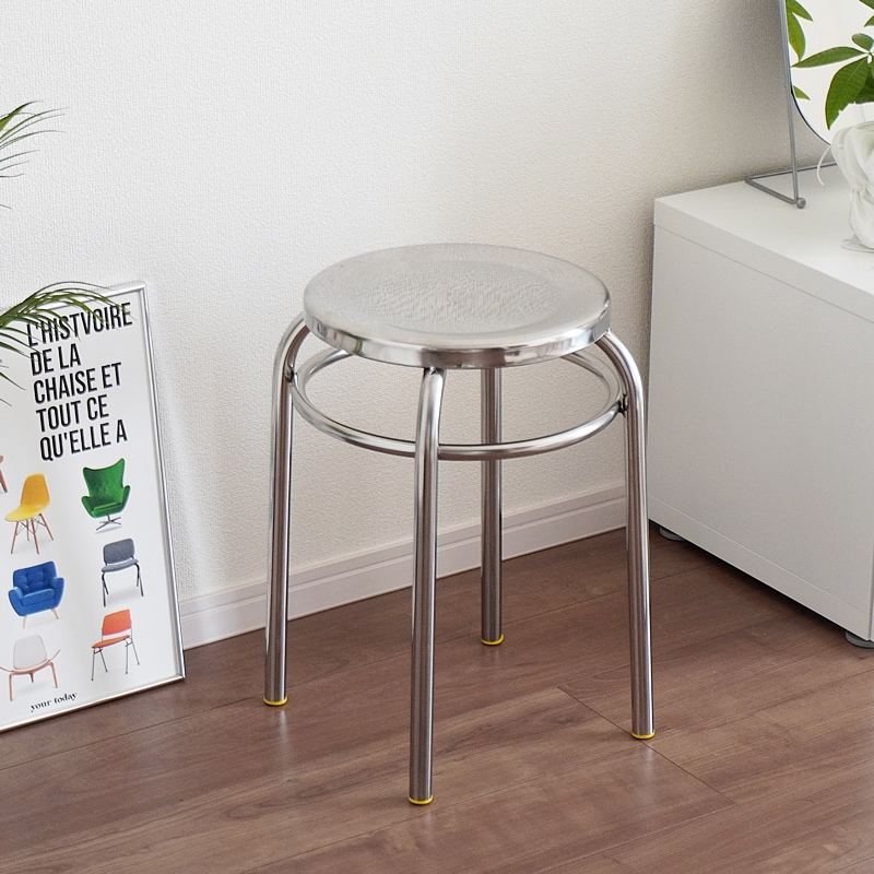ラウンドスツール ステンレス 椅子 イス シルバー おしゃれ シンプル 無機質 スタイリッシュ 北欧 韓国インテリア