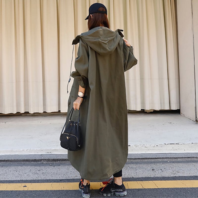 アウター レディース コート ロング l ロングコート カーキ 無地 長袖 ウインドブレーカー ミリタリー フード かっこいい 大人カジュアル きれいめ メンズライク おしゃれ マキシ