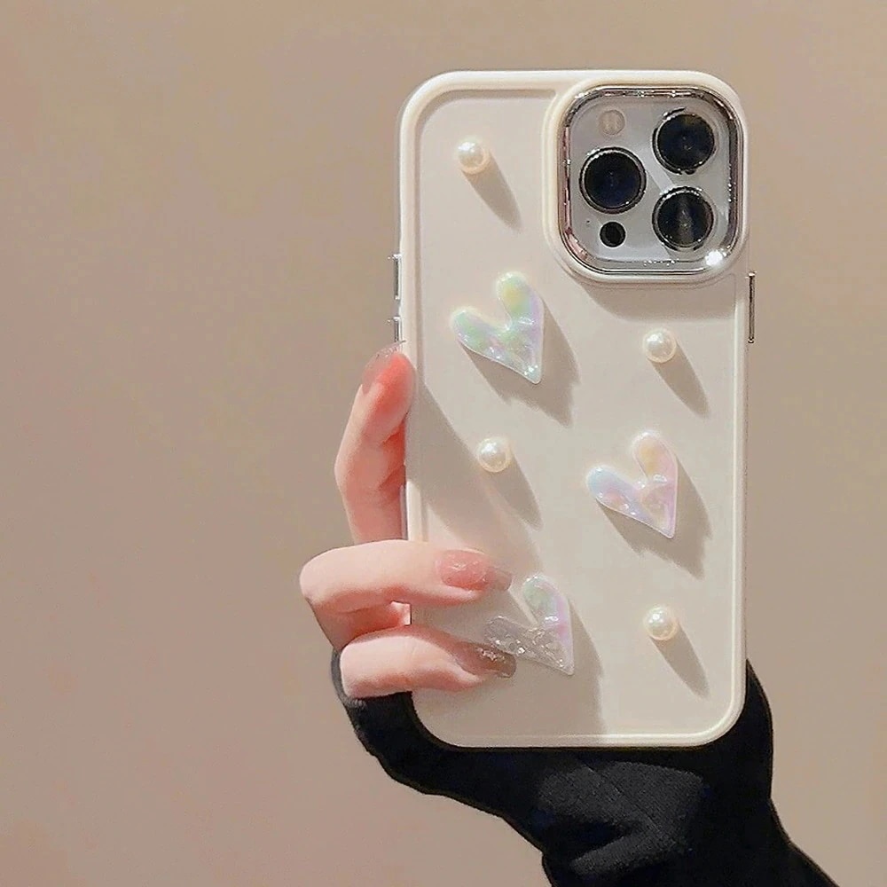 iPhone15ケース キュービック ホワイト パール ハート iPhone14ケース iphone13 12 11 7plus/8plus スマホケース 耐衝撃 保護ケース