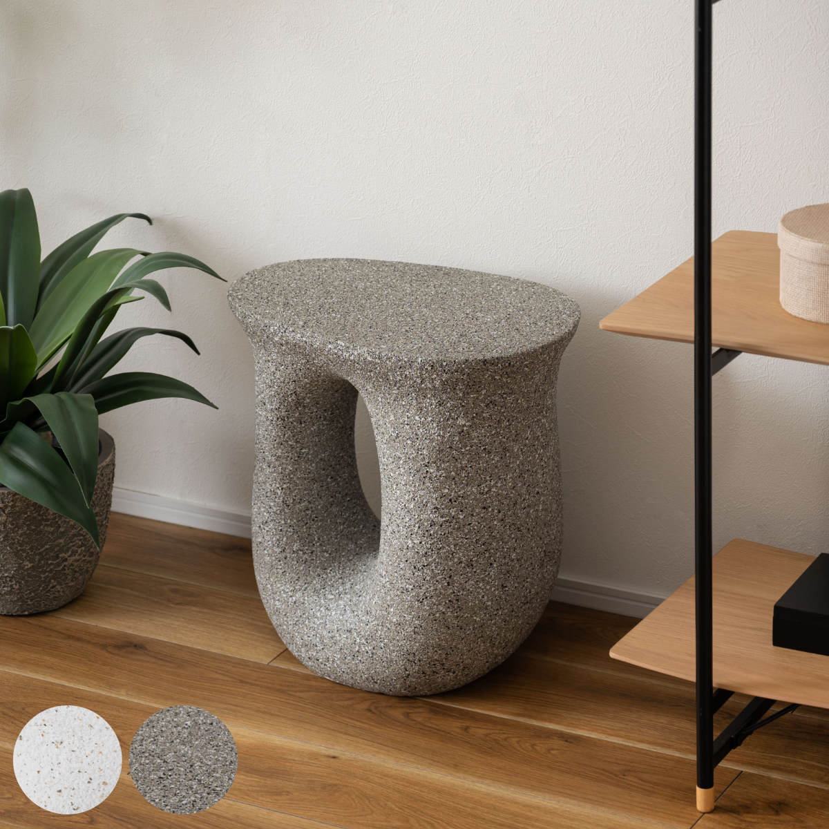 サイドテーブル 高さ45cm テラゾー柄 ナイトテーブル ミニテーブル ソファ ベッド 横 ストーン調 石風 シンプル モダン 韓国風 インテリア 軽量 おしゃれ