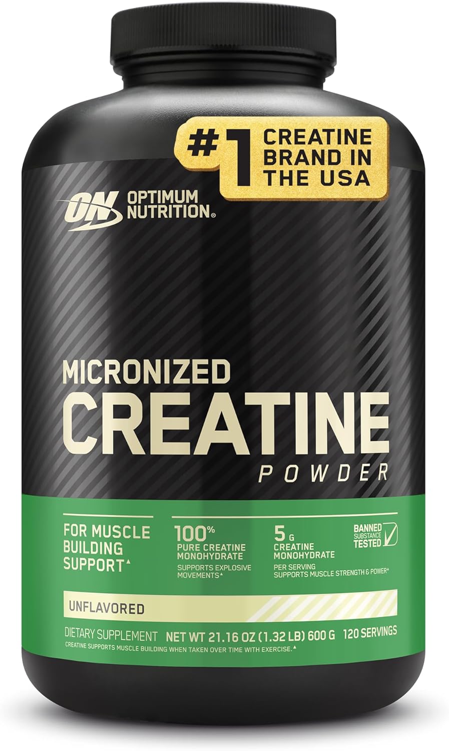 Optimum Nutrition Micronized Creatine Monohydrate Powder, Unflavored, 120 Servings, 600 Grams