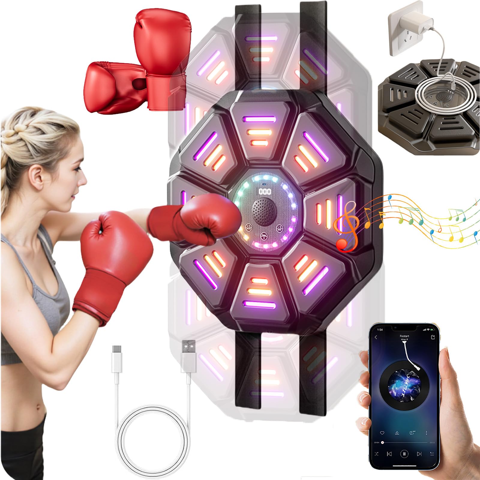 音楽ボクシングマシンパンチングマシーン アップグレード ミュージックボクシングマシングローブ付きブルートゥース 音楽ボクシング 8 ビット ボクシング ターゲット LEDライト