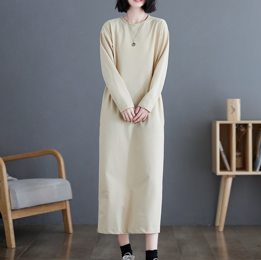 ワンピース デート モテアイテム ニットワンピース ロング丈 長袖 Iライン コットン 大人可愛い きれいめ 上品 おしゃれ かっこいい 大人可愛い ラブリー キュート ガーリー クール モード系
