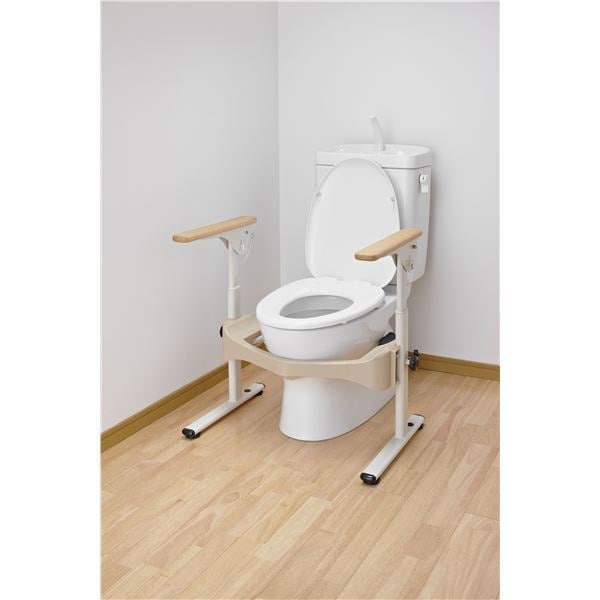 アロン化成 トイレ用手すり 洋式トイレフレームSはねあげR-2（1）木製ヒジ掛ケ 533-087