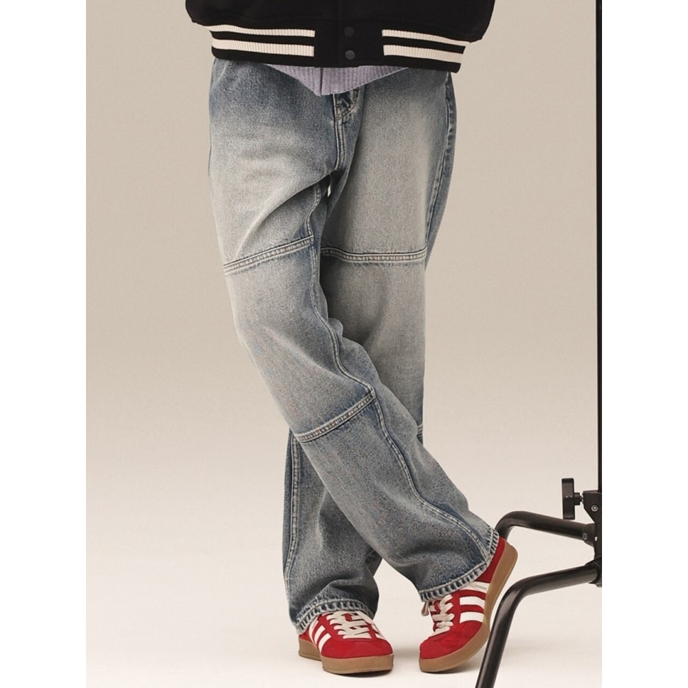 COVERNATデニムレギュラーダブルニーパンツブルー