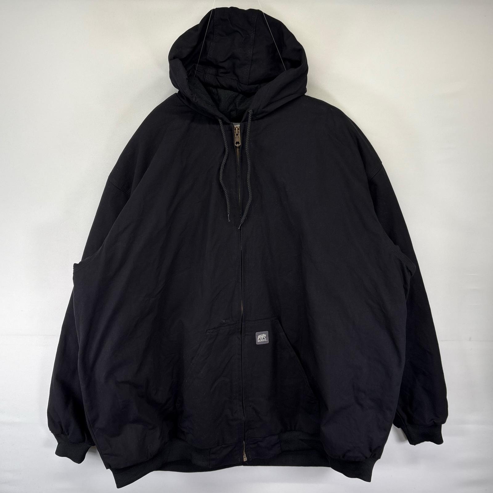 古着 BERNE ダック ジャケット フルジップ ワーク アクティブジャケットタイプ ワンポイント 5XL TALL ブラック系 メンズ