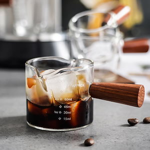 韓国インテリア 可愛い ミニガラス　木製　 コーヒー計量カップ ミニミルクカップ スケール付き耐熱ミ