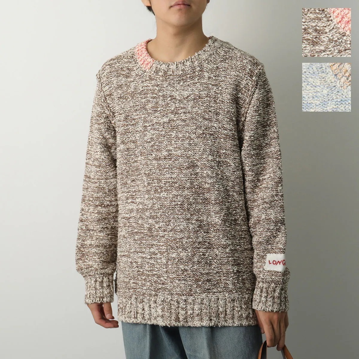 LONGO ロンゴ ニット S022420L メンズ 長袖 コットン セーター サマーニット クルーネック イタリア製 刺繍ロゴ セットアップ可能 カラー2色 【mega】