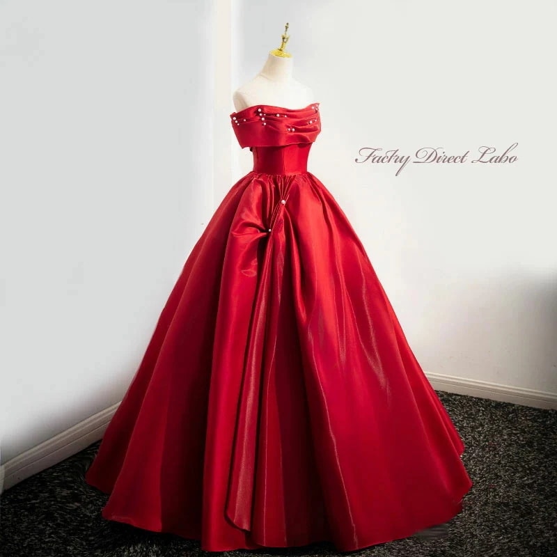 カラードレス ロングドレス パーティードレス ワインレッド プリンセスドレス ロールカラー オフショル ウェディングドレス ウエディングドレス 結婚式 二次会 花嫁 前撮り 演奏会 発表会 オフショル 15,220円