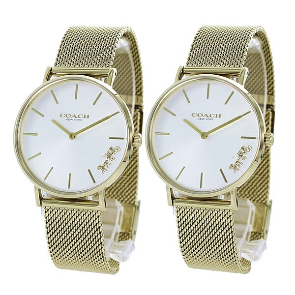【ペア収納ケース付】コーチ 腕時計 手表 ペアウォッチ ボーイズサイズ 同じサイズ 2本セット シェア シンプル 大人上品 PERRY ペリー ゴールド メッシュベルト 145031251450312