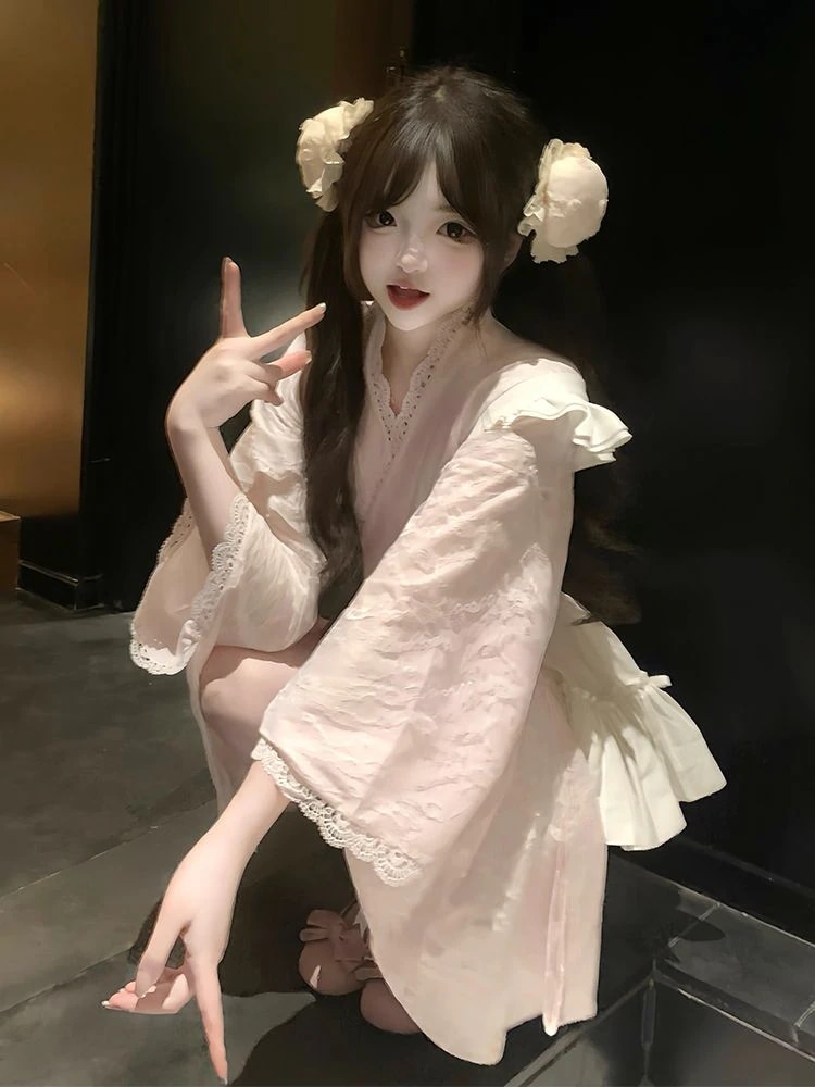 【3日出荷】 日系和服メイド夏レース浴衣ふんわり萌え上着+ストラップスカートセット ゆかた
