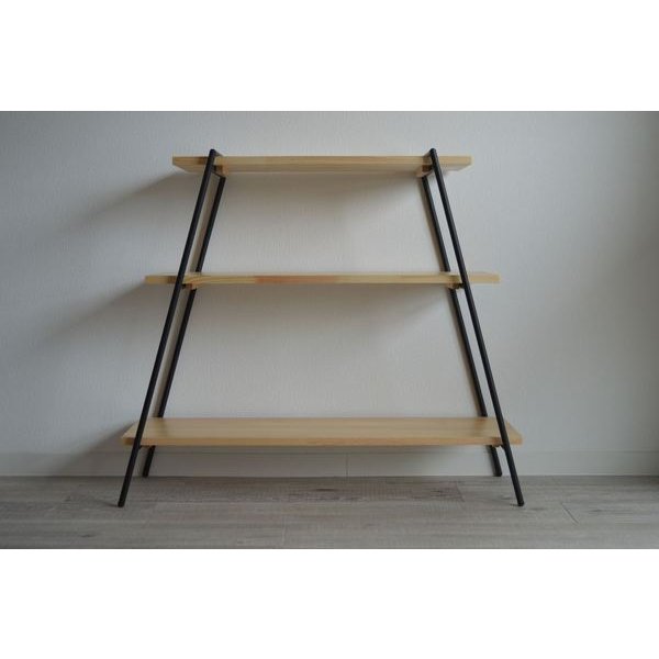 東谷 アイアンレッグラック 3段 W90×D27.5×H79cm ブラック スチール(粉体塗装) 天然木(パイン) ラッカー塗装 組立 国産 日本製 NIT-11BK