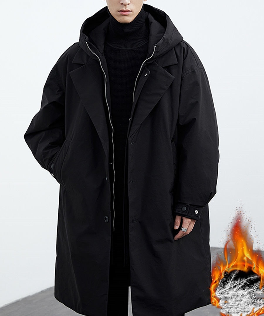 2025INS大人気 新作 メンズ ミドル丈 ファッション フェイクレイヤード 中綿 トレンチコート 冬 フード付き ダウンコート