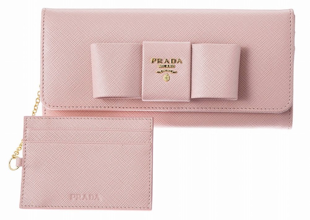PRADA 1MH132-ZTM-F0615 SAFFIANO FIOCCO ORCHIDEA プラダ Wホック長財布 チェーン付パスケース オルキデーア/ゴールド