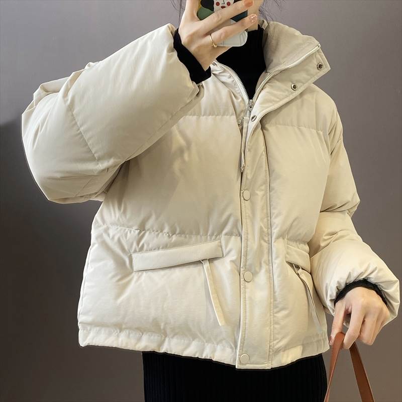 レディース ジャケット アウター中綿 3 色展開 ショート丈ダウン風 長袖ファスナー 暖かい防寒 冷え性対策 L 大きめサイズEC689 V838