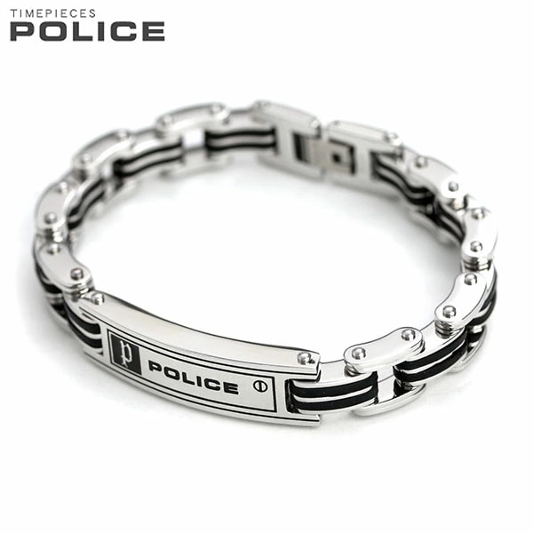 ポリス ブレスレット POLICE チェーン バングル シルバーブラック ステンレス 名入れ可能 2