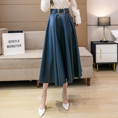 スカート ボトムス ロングスカート フレアスカート ミモレ ミモレ丈 ロング ロング丈 フレア ベルト ハイウエスト レザー おしゃれ お洒落 かっこいい 大人女子 クール モード系 セクシー