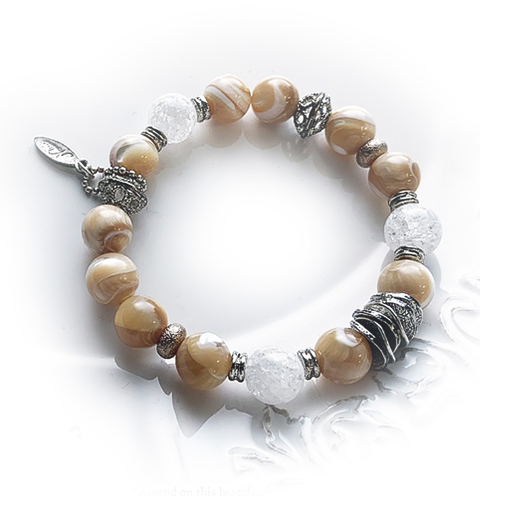 ナチュラルカラー マザーオブパール クラック 水晶 天然石 ブレスレット 6月 誕生石