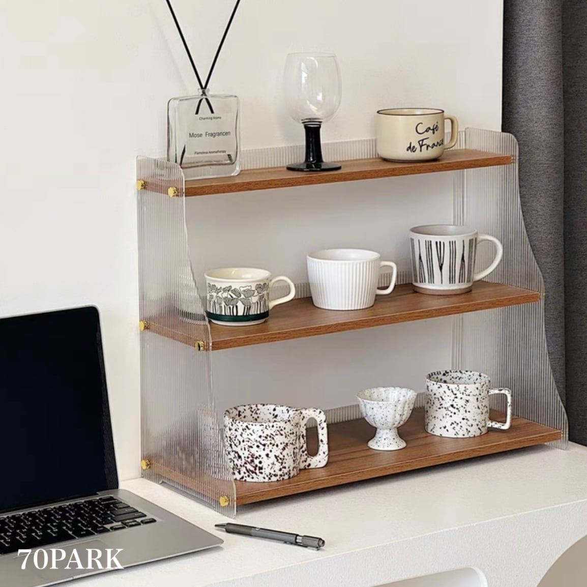 ウッド クリア アクリル 三段 カップ 収納 ディスプレイ ラック 香水収納 おしゃれ 韓国 韓国インテリア 韓国雑貨 韓国っぽ 北欧 小物置き インテリア雑貨 韓国 70PARK