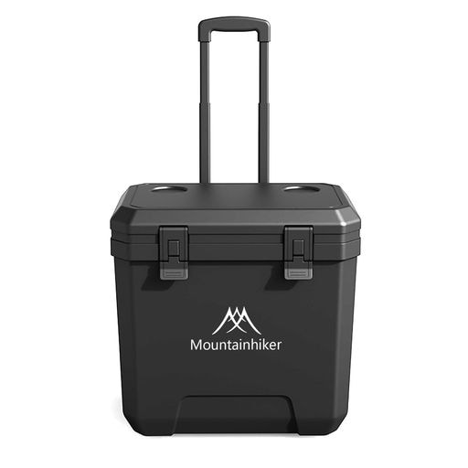 MOUNTAINHIKER 36L/38QT大容量クーラーボックス (キャスター/プルロッド付き) 多機能冷蔵庫 冷凍庫 車用冷蔵庫 保温/冷凍/鮮度保持 アウトドア/キャンプ/釣り/鮮度長持ち (黒