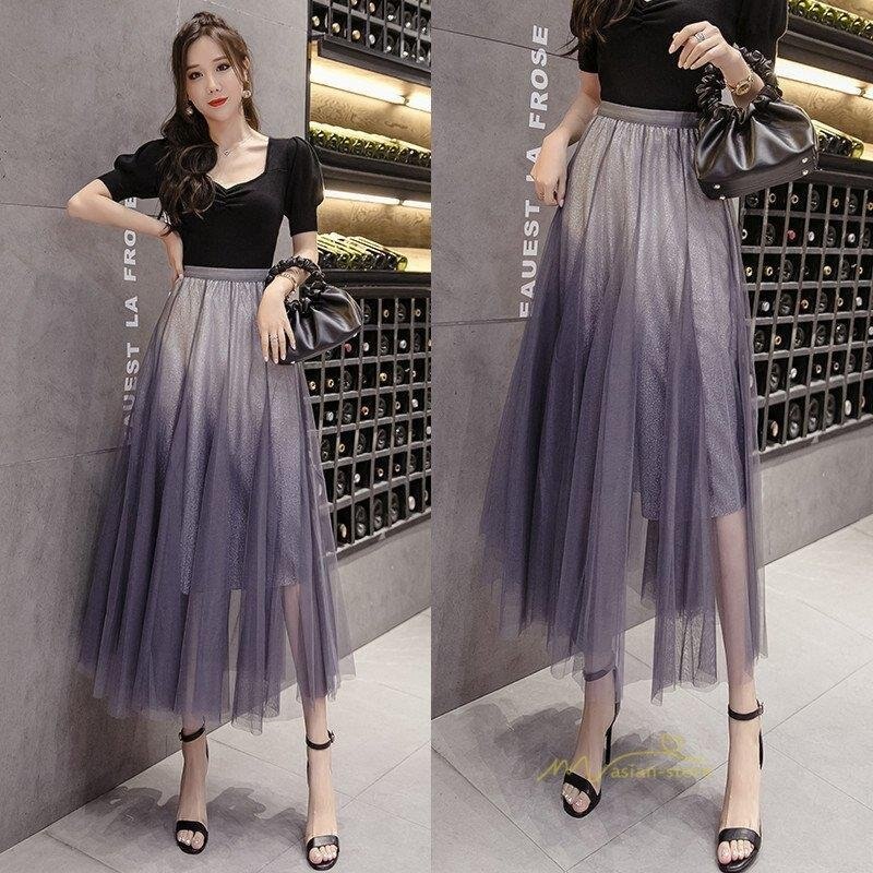 ロングスカート ルスカート レディース グラデーションカラー ハイウエスト ボトムス Aライン