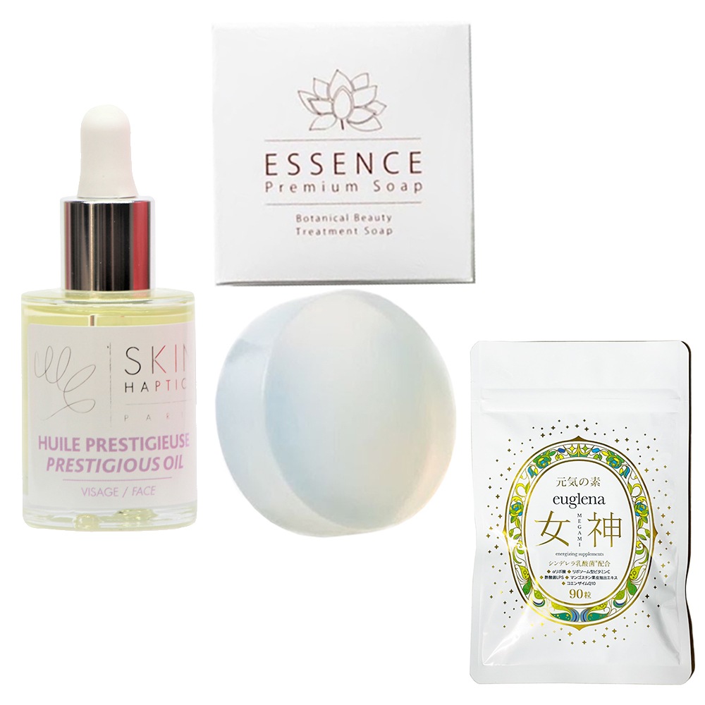 お得セットユーグレナ女神90粒＋（オイル＋石鹸）デリケートオイルセラム30ｍｌ＋エッセンス プレミアム ソープ100ｇ　【正規品保証】 　 デリケート専用ソープ　スキンハプテ