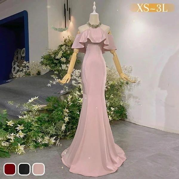 ドレス 大人 ピアノ 発表会 ロングドレス マーメイドライン 演奏会 結婚式 母親 ピアノ発表会 黒 袖付き ワンピース 半袖 演奏会ドレス 演奏会用ドレス パーティードレス イブニングドレス ロング